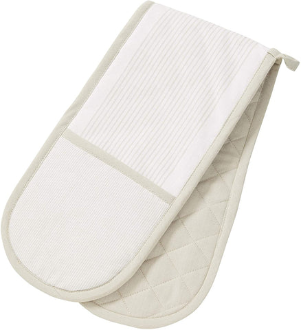 Essentials Parker Double Oven Glove White and Taupe